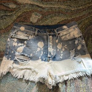 VENUS Blue and White Distressed Jean Shorts